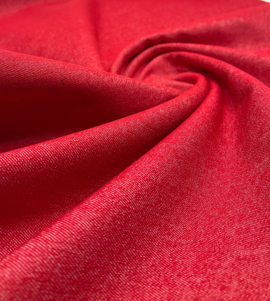 Red Plain Washed Stretch Denim 280GSM