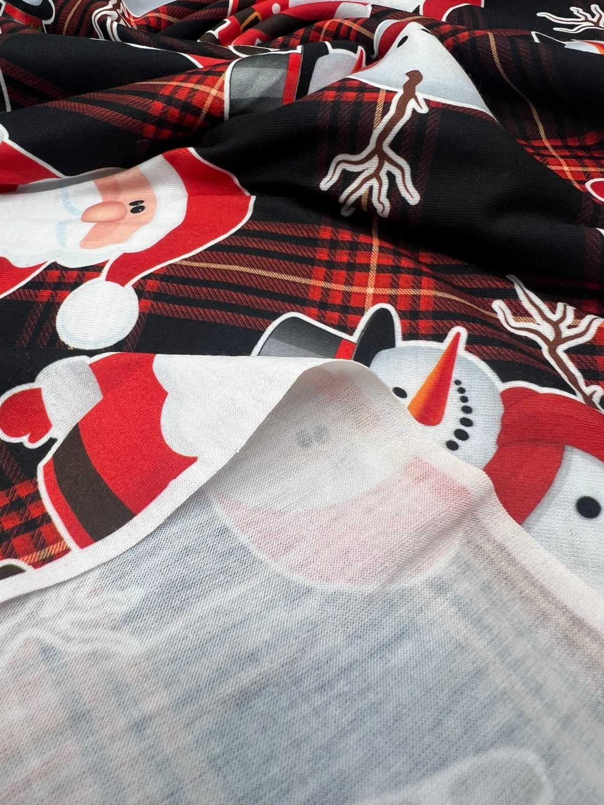 Red Santa Check Print Soft Spun Poly Stretch Fabric