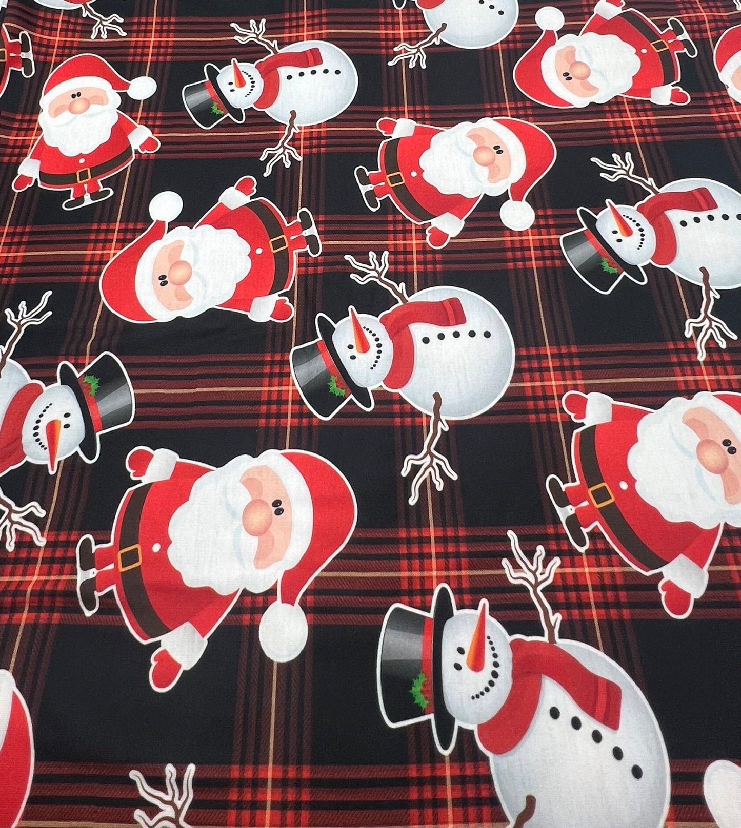 Red Santa Check Print Soft Spun Poly Stretch Fabric