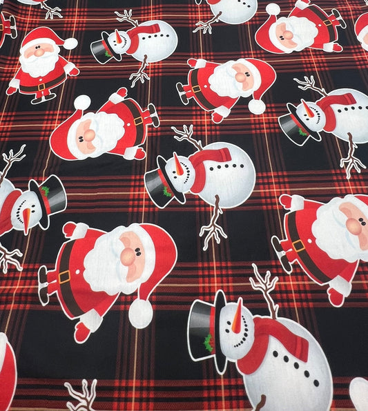 Red Santa Check Print Soft Spun Poly Stretch Fabric