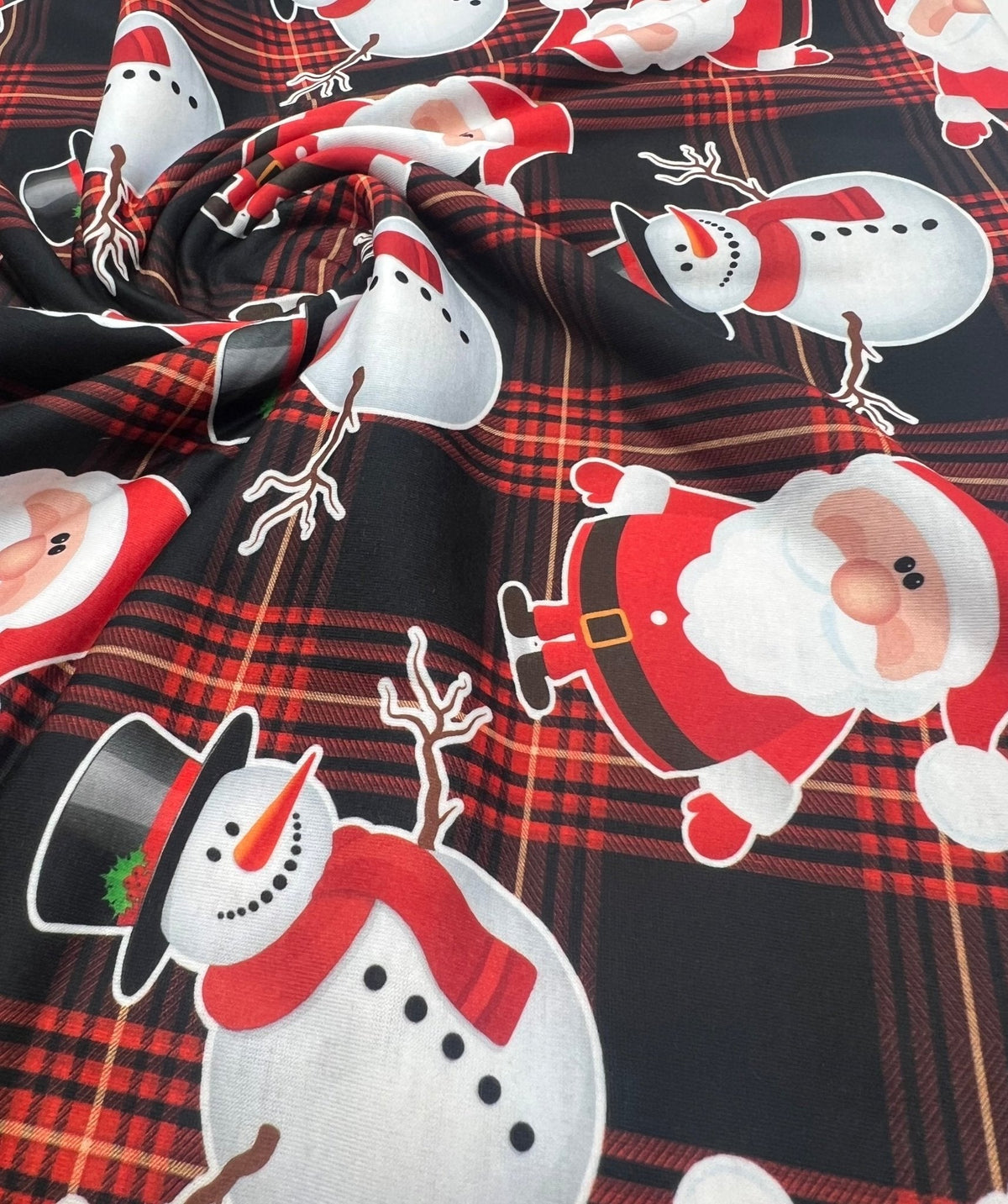 Red Santa Check Print Soft Spun Poly Stretch Fabric