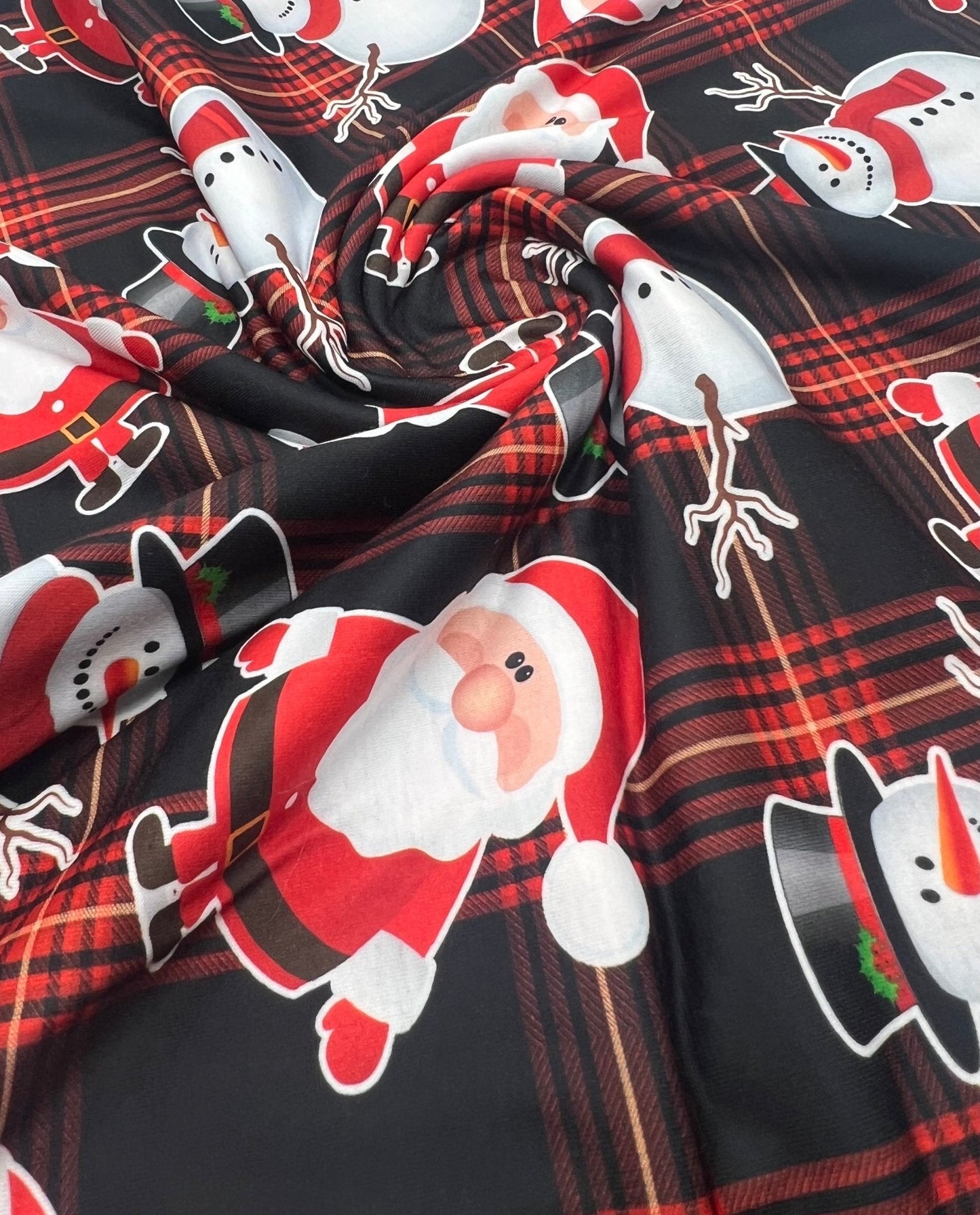 Red Santa Check Print Soft Spun Poly Stretch Fabric