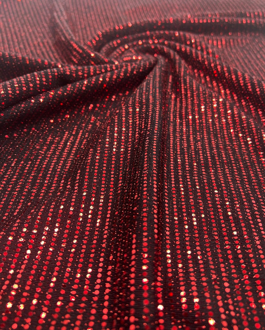 Red Sequin Nylon Metallic Sparkle Stretch Fabric