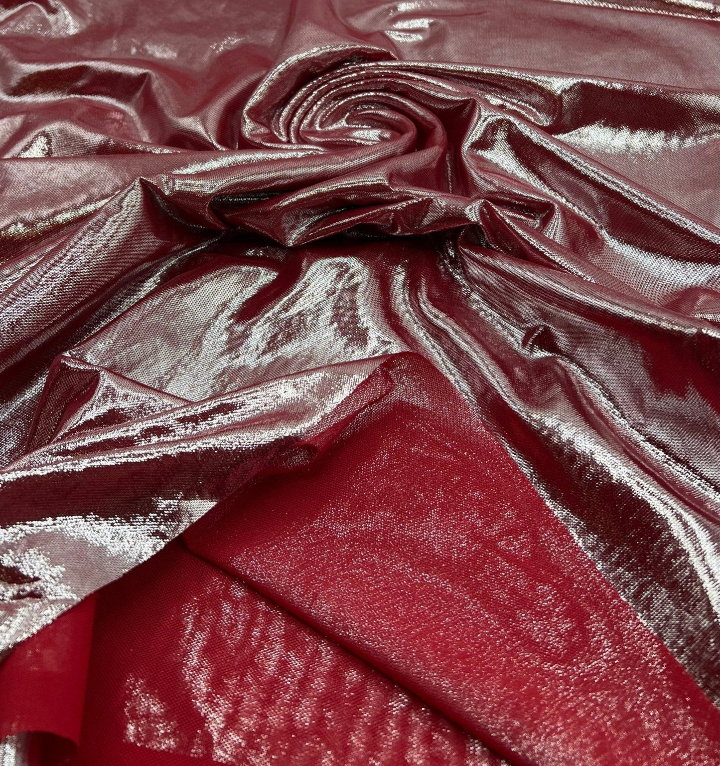 Red Silver Shiny Foil Mesh Fabric Stretch