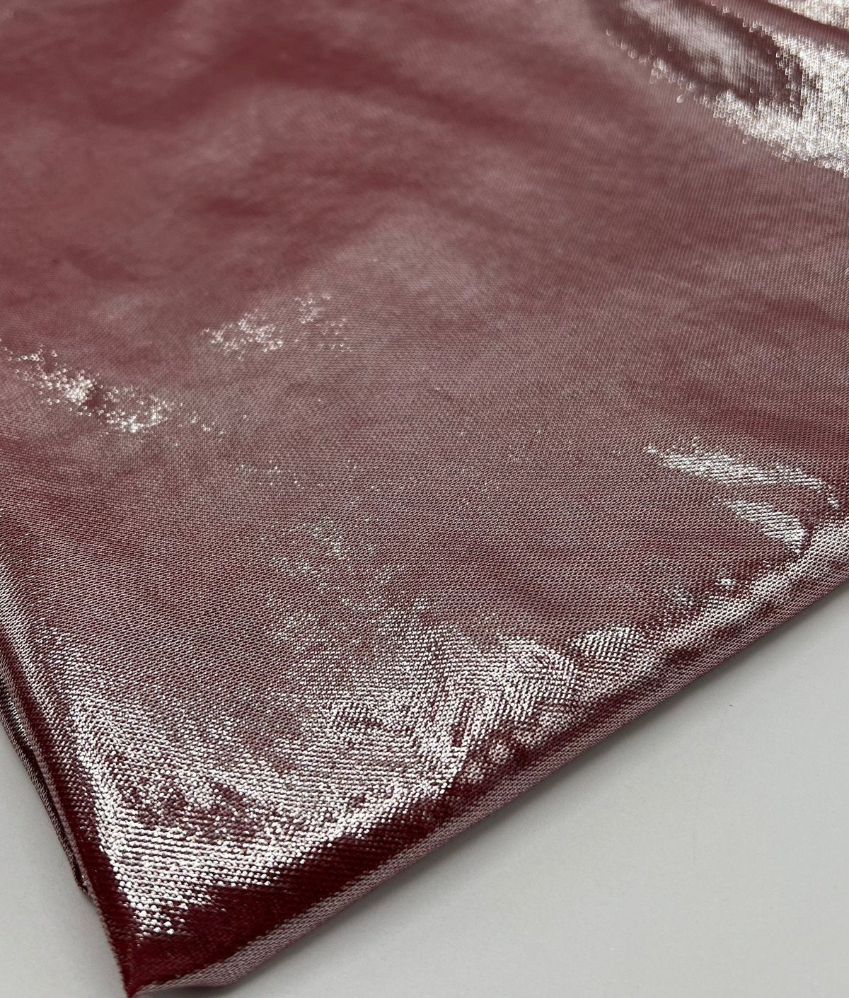 Red Silver Shiny Foil Mesh Fabric Stretch