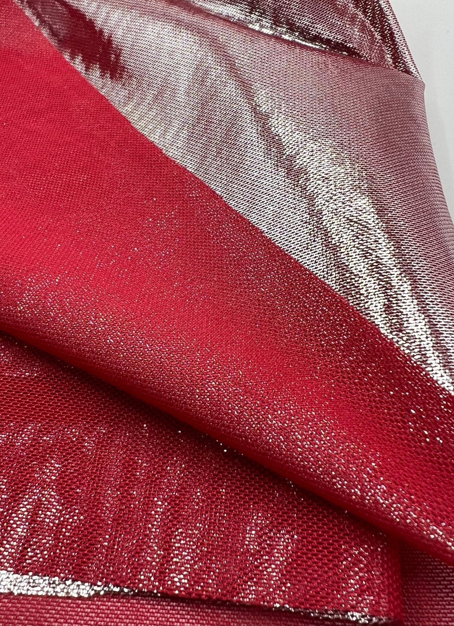 Red Silver Shiny Foil Mesh Fabric Stretch