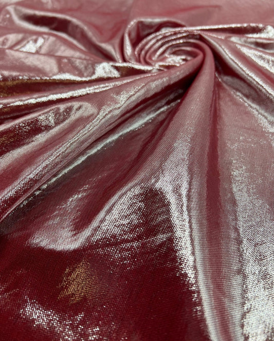 Red Silver Shiny Foil Mesh Fabric Stretch