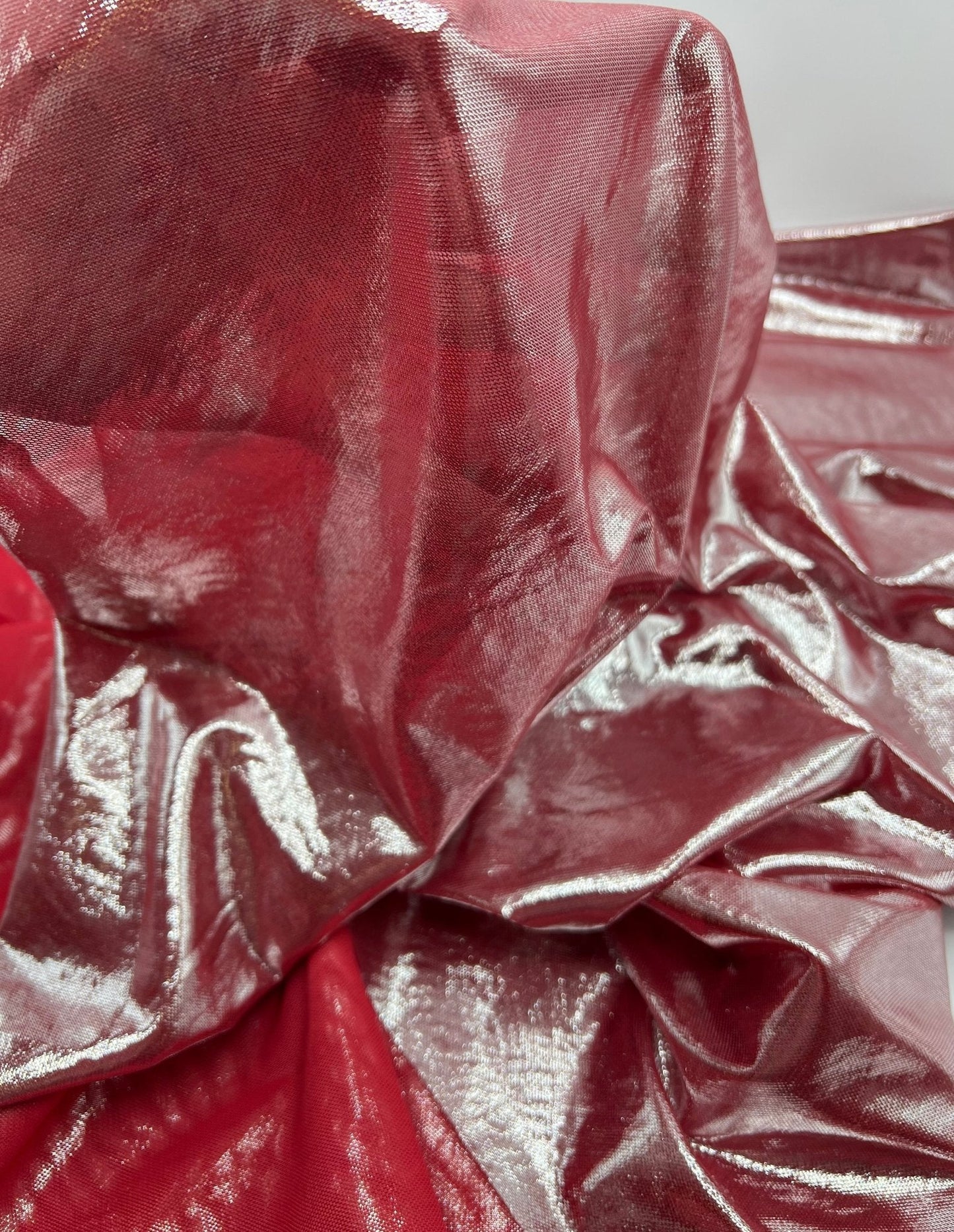 Red Silver Shiny Foil Mesh Fabric Stretch