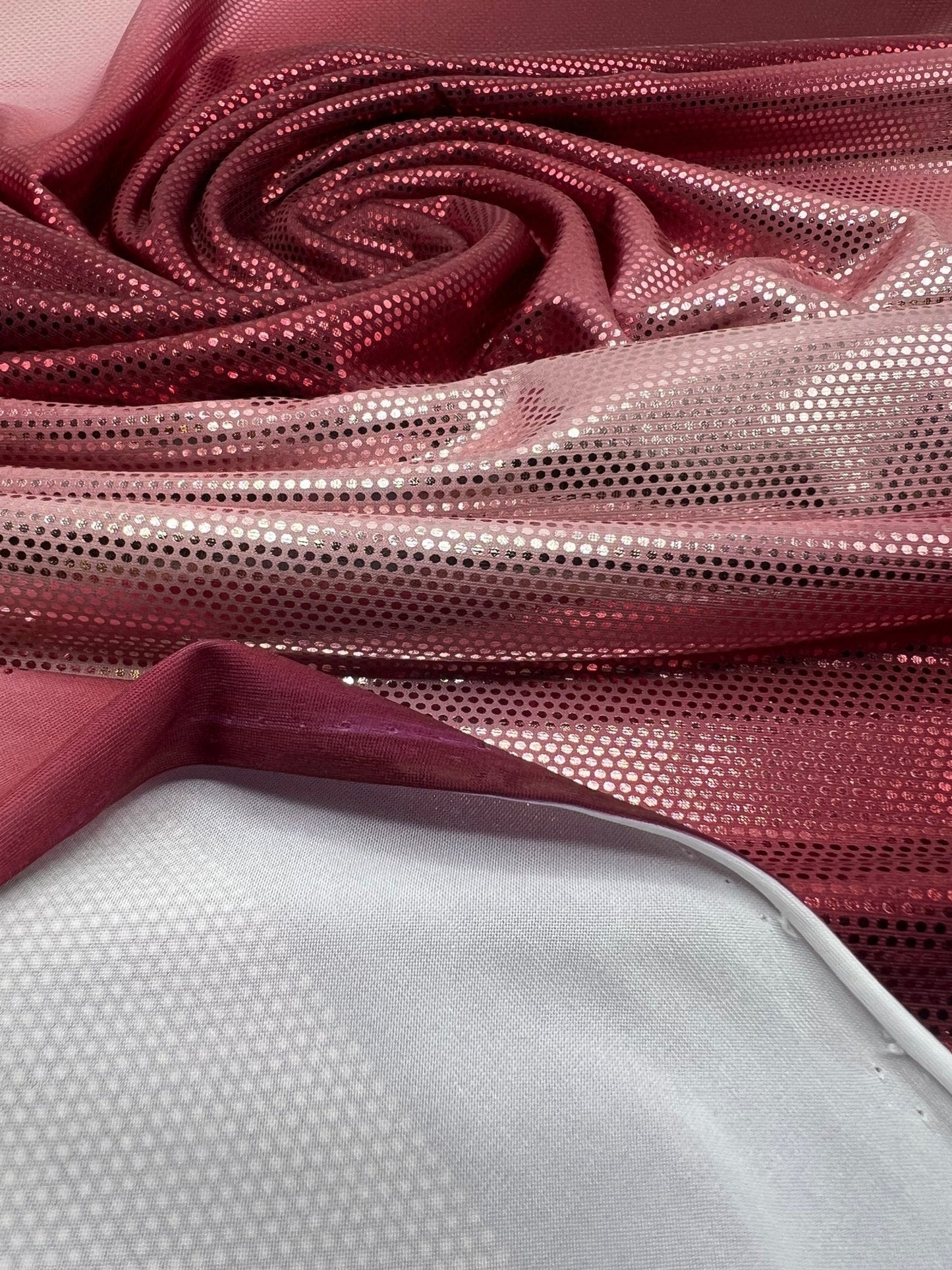 Red Silver Shiny Sequin Soft Touch 2 Way Stretch Fabric