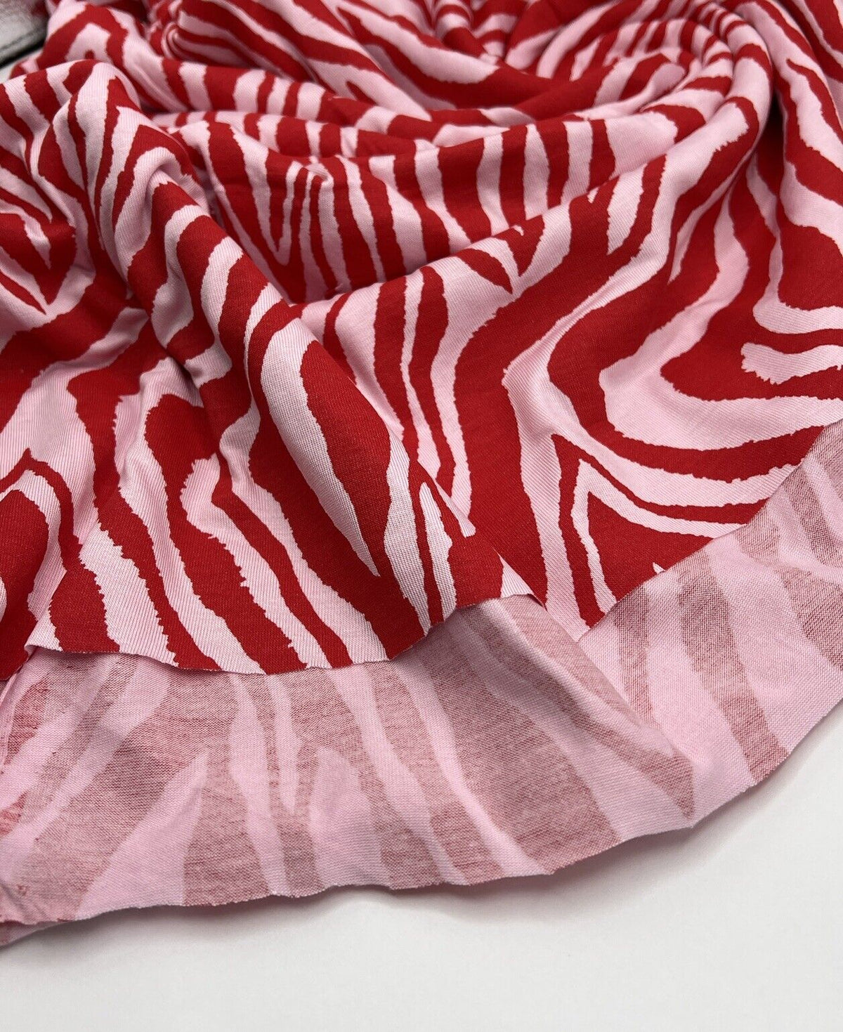 Red Soft Pink Zebra Print Viscose Elastane Fabric