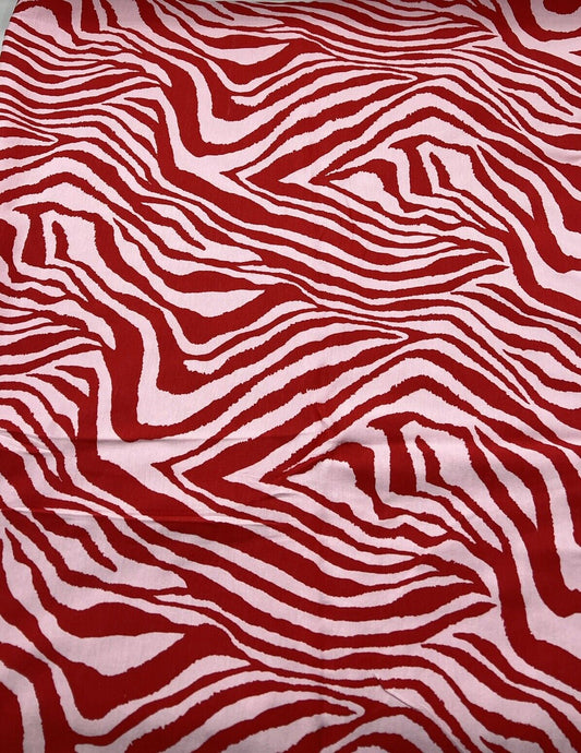 Red Soft Pink Zebra Print Viscose Elastane Fabric