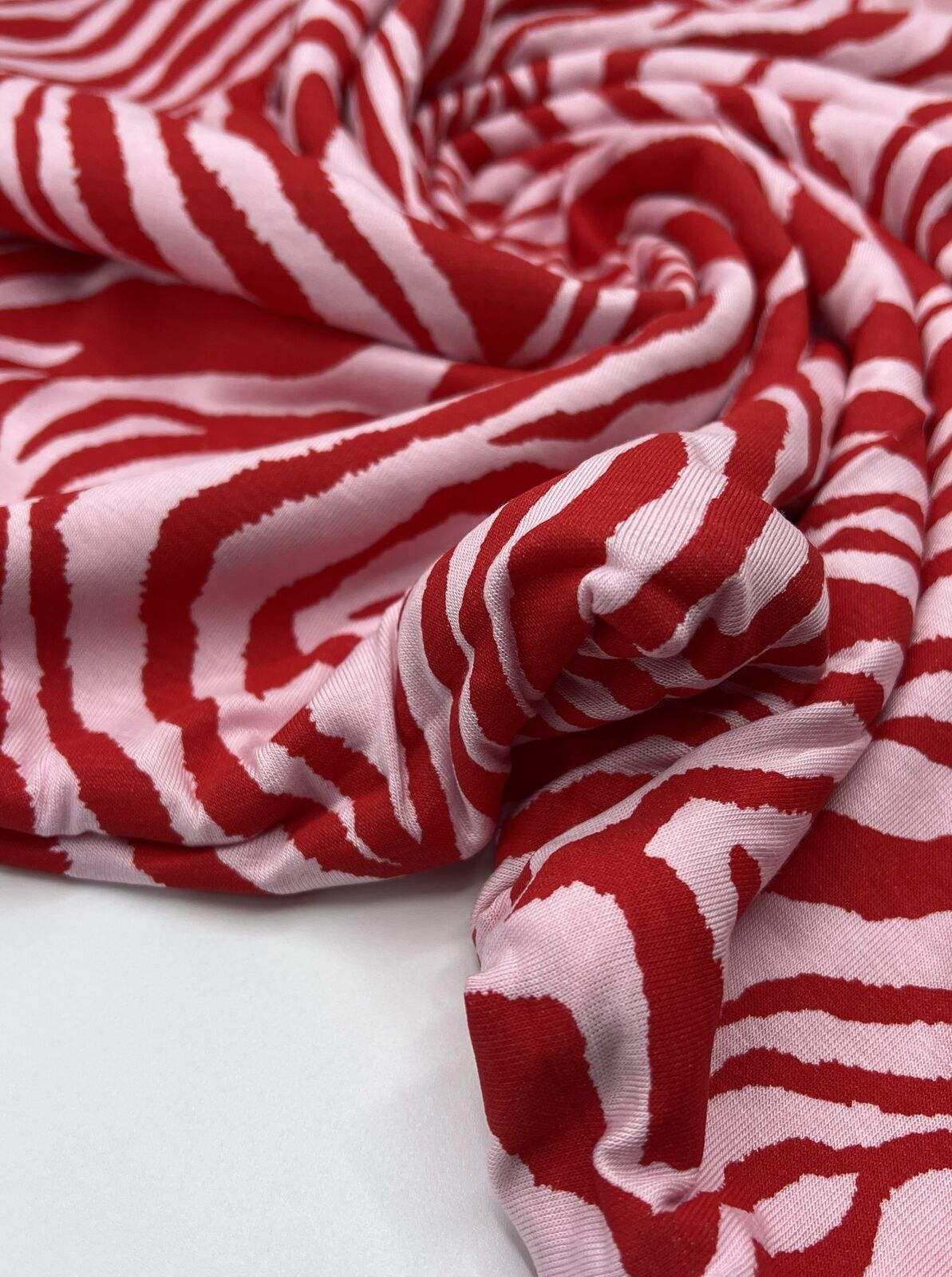 Red Soft Pink Zebra Print Viscose Elastane Fabric