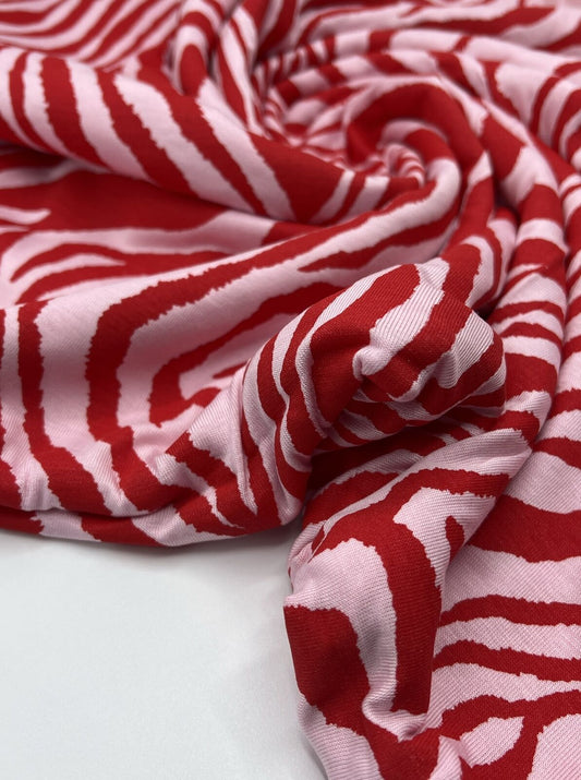 Red Soft Pink Zebra Print Viscose Elastane Fabric