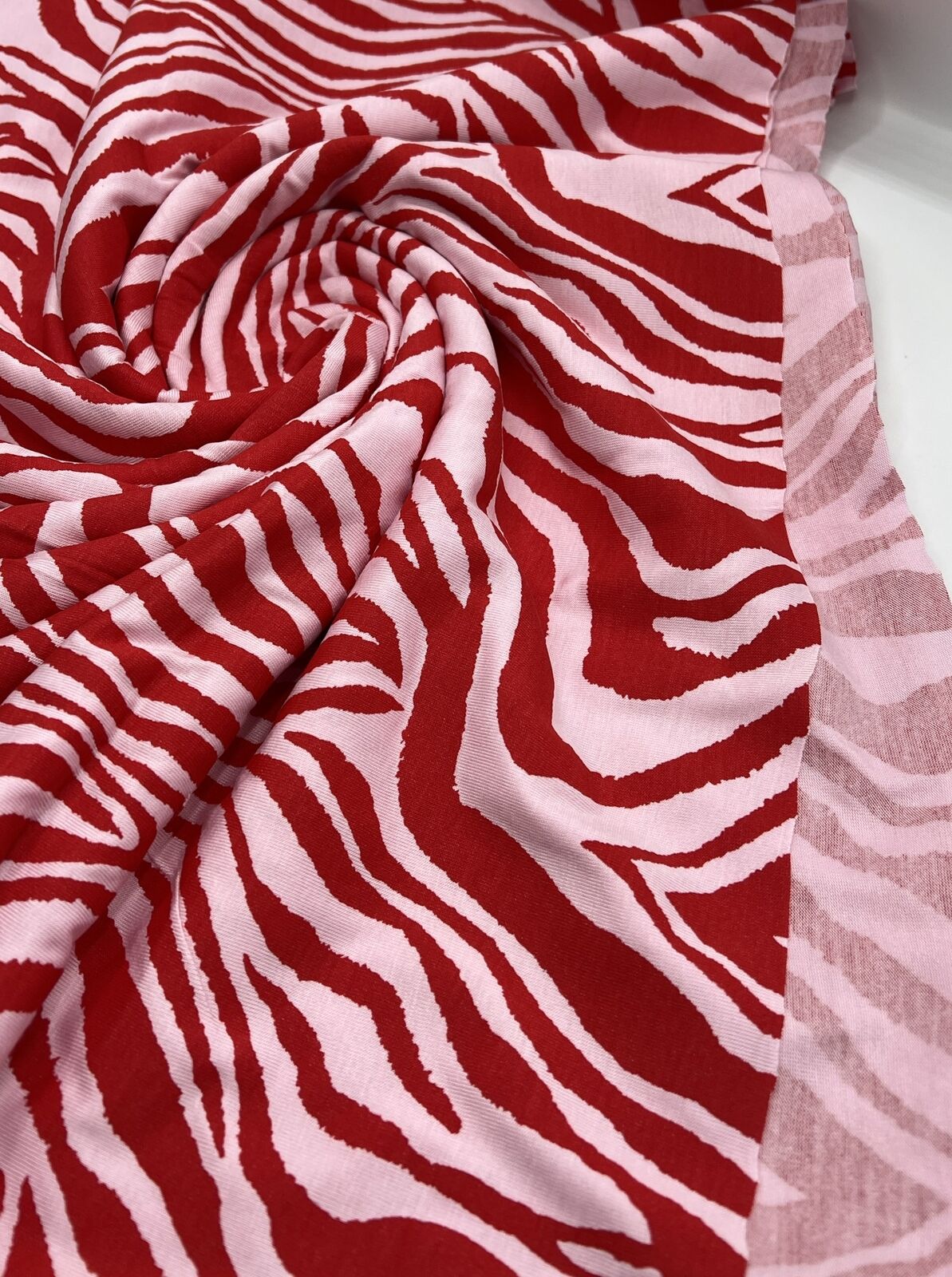 Red Soft Pink Zebra Print Viscose Elastane Fabric