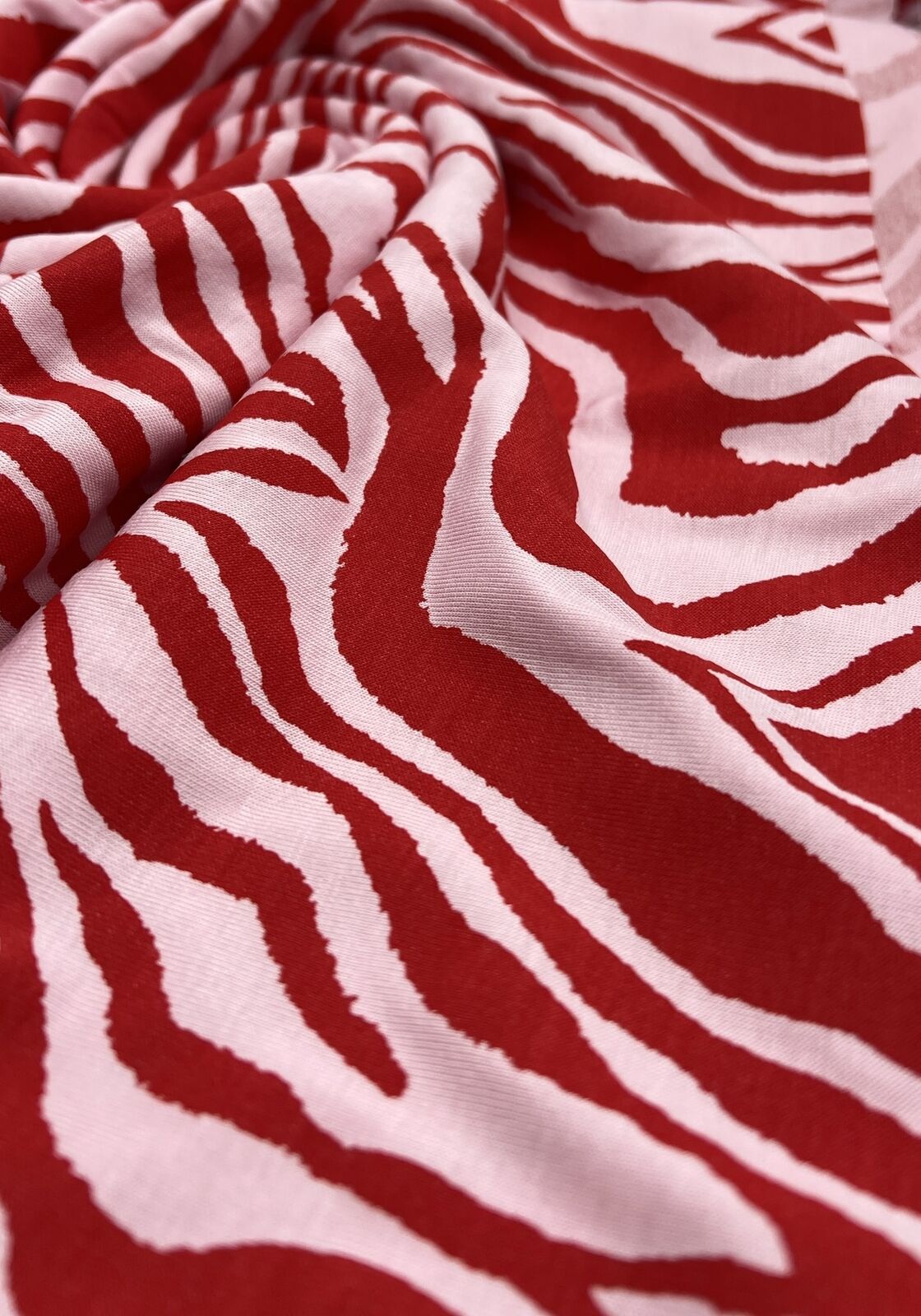 Red Soft Pink Zebra Print Viscose Elastane Fabric