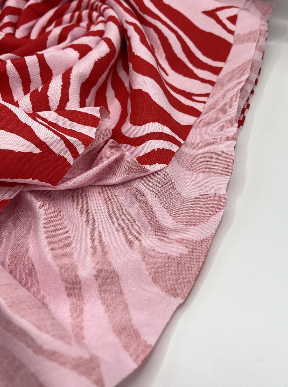 Red Soft Pink Zebra Print Viscose Elastane Fabric