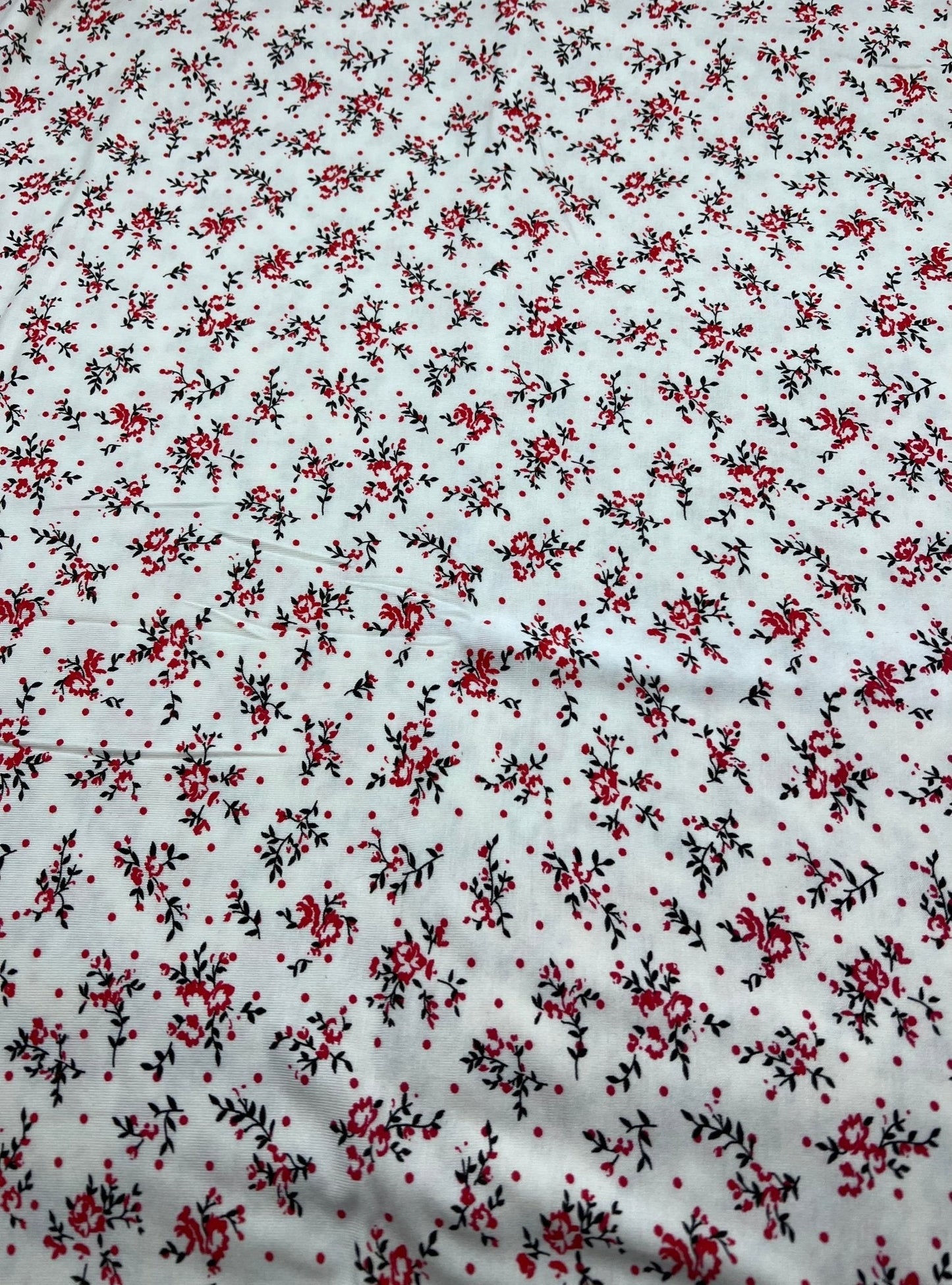 Red Spot Floral Print Viscose Elastane Fabric