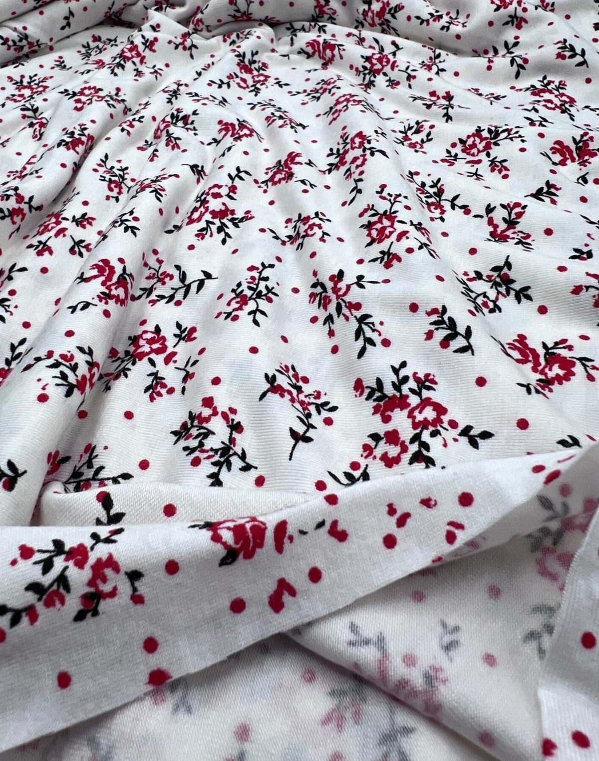 Red Spot Floral Print Viscose Elastane Fabric