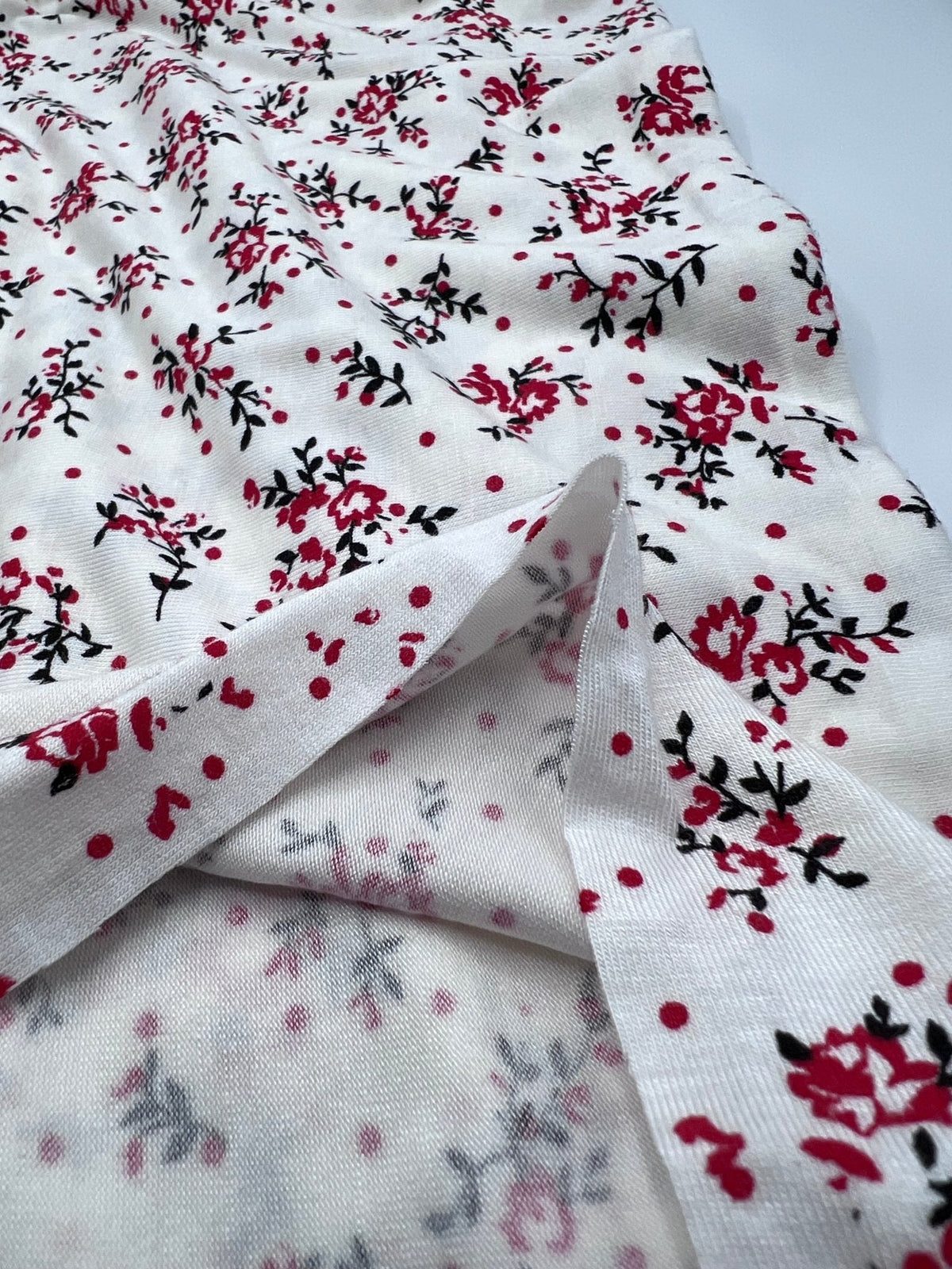 Red Spot Floral Print Viscose Elastane Fabric