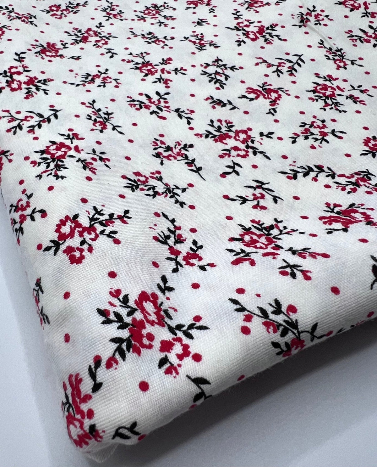 Red Spot Floral Print Viscose Elastane Fabric