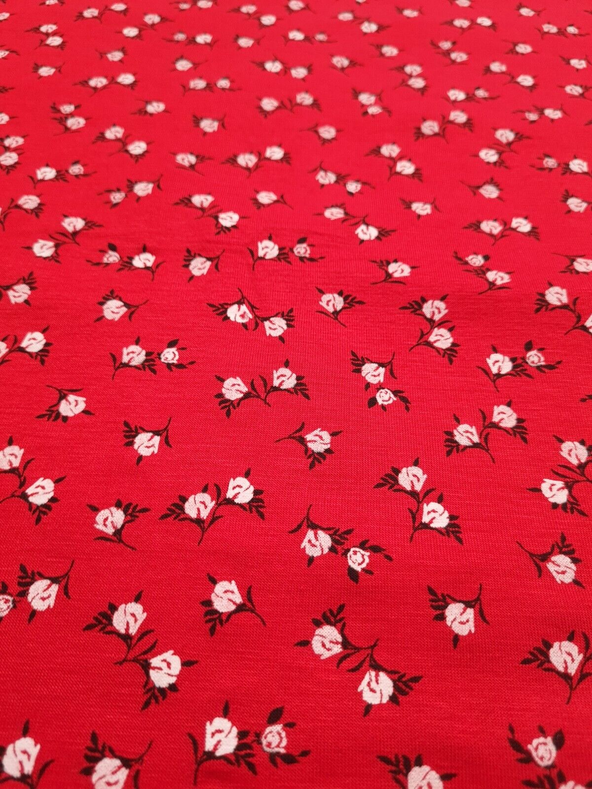 Red White Ditsy Floral Print Viscose Elastane Fabric