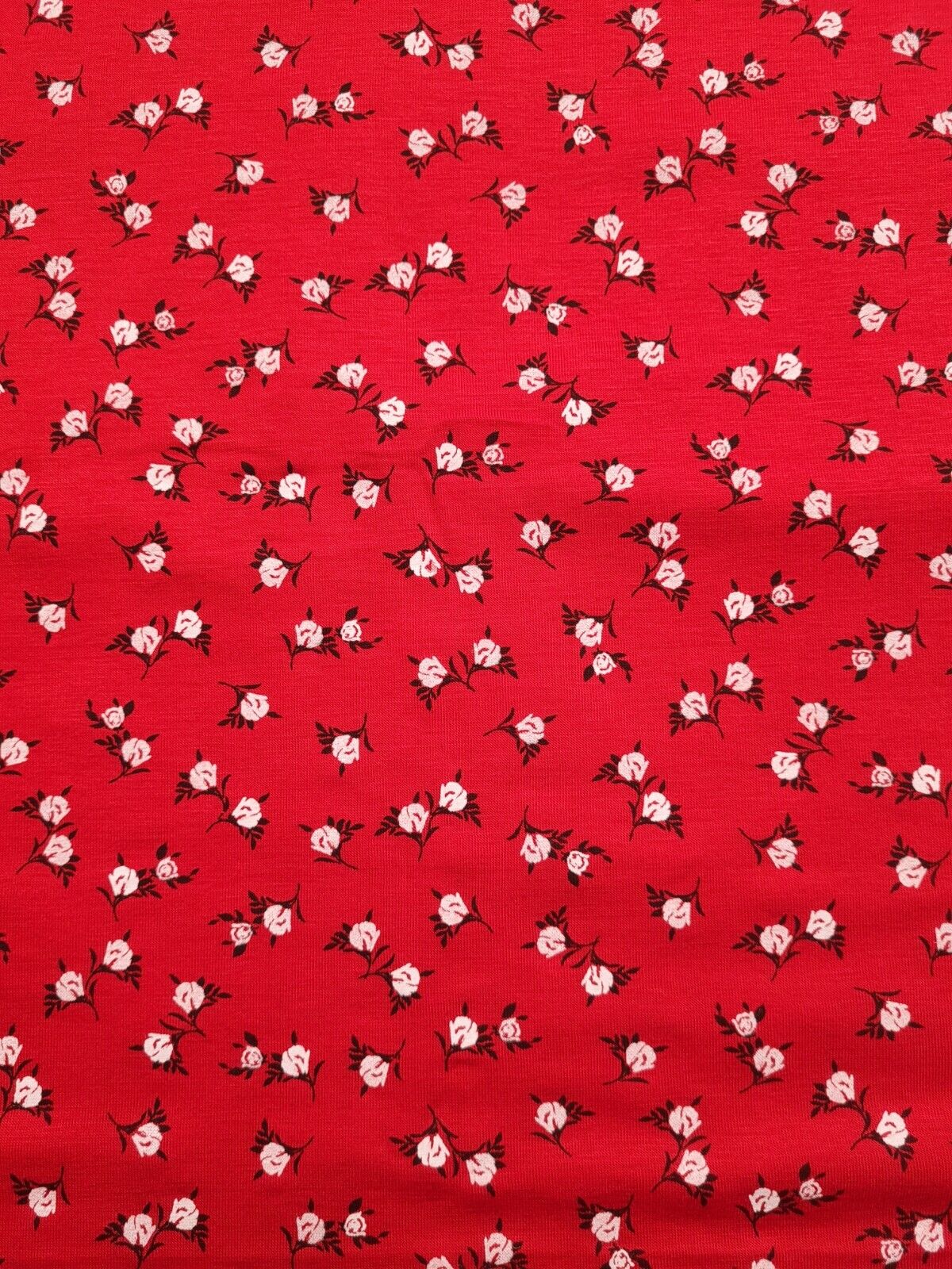 Red White Ditsy Floral Print Viscose Elastane Fabric