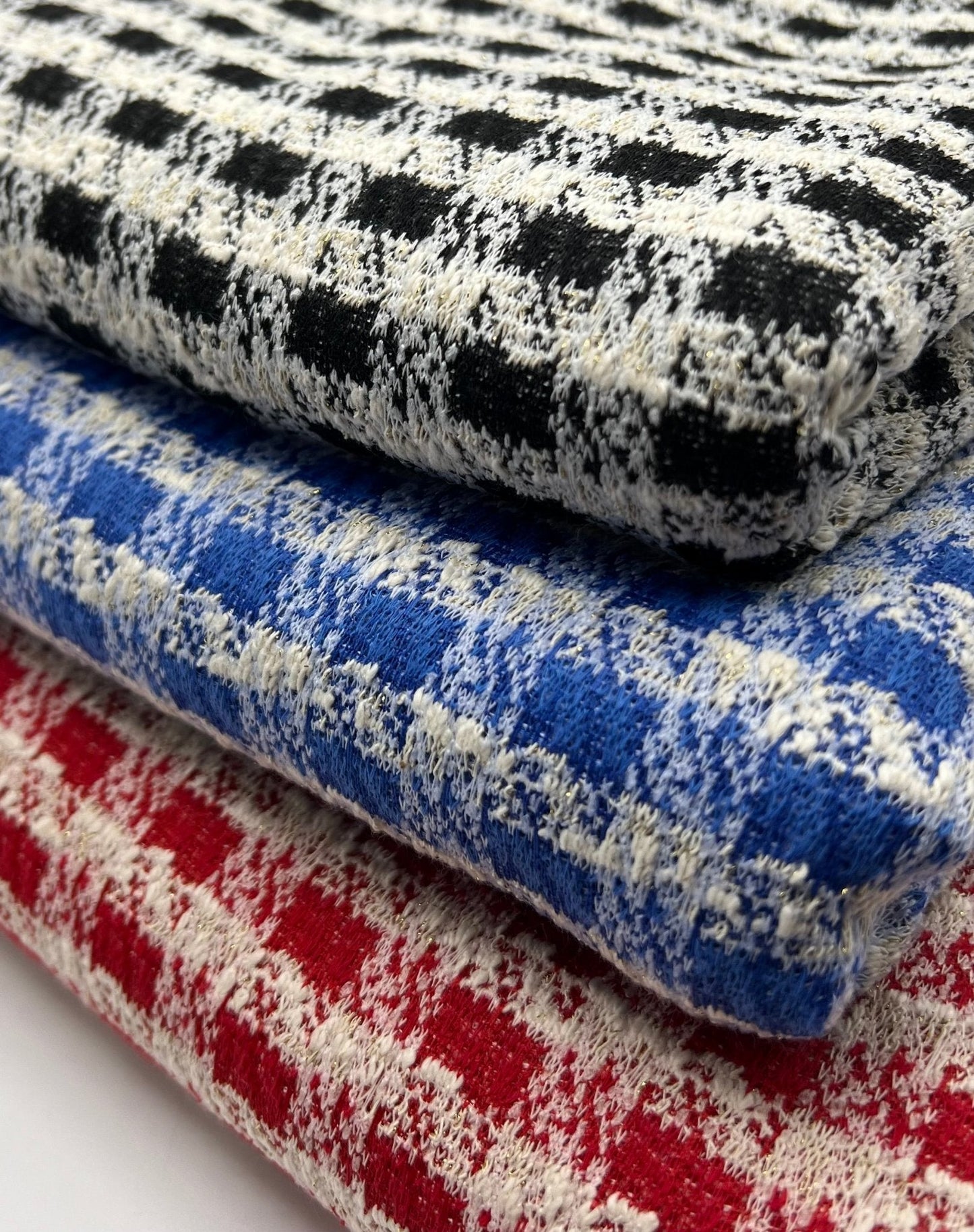 Red White Gingham Gold Speckle Jacquard Stretch Fabric