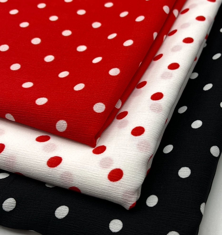 Red White Polka Spot Lightweight Crepe Non Stretch Fabric