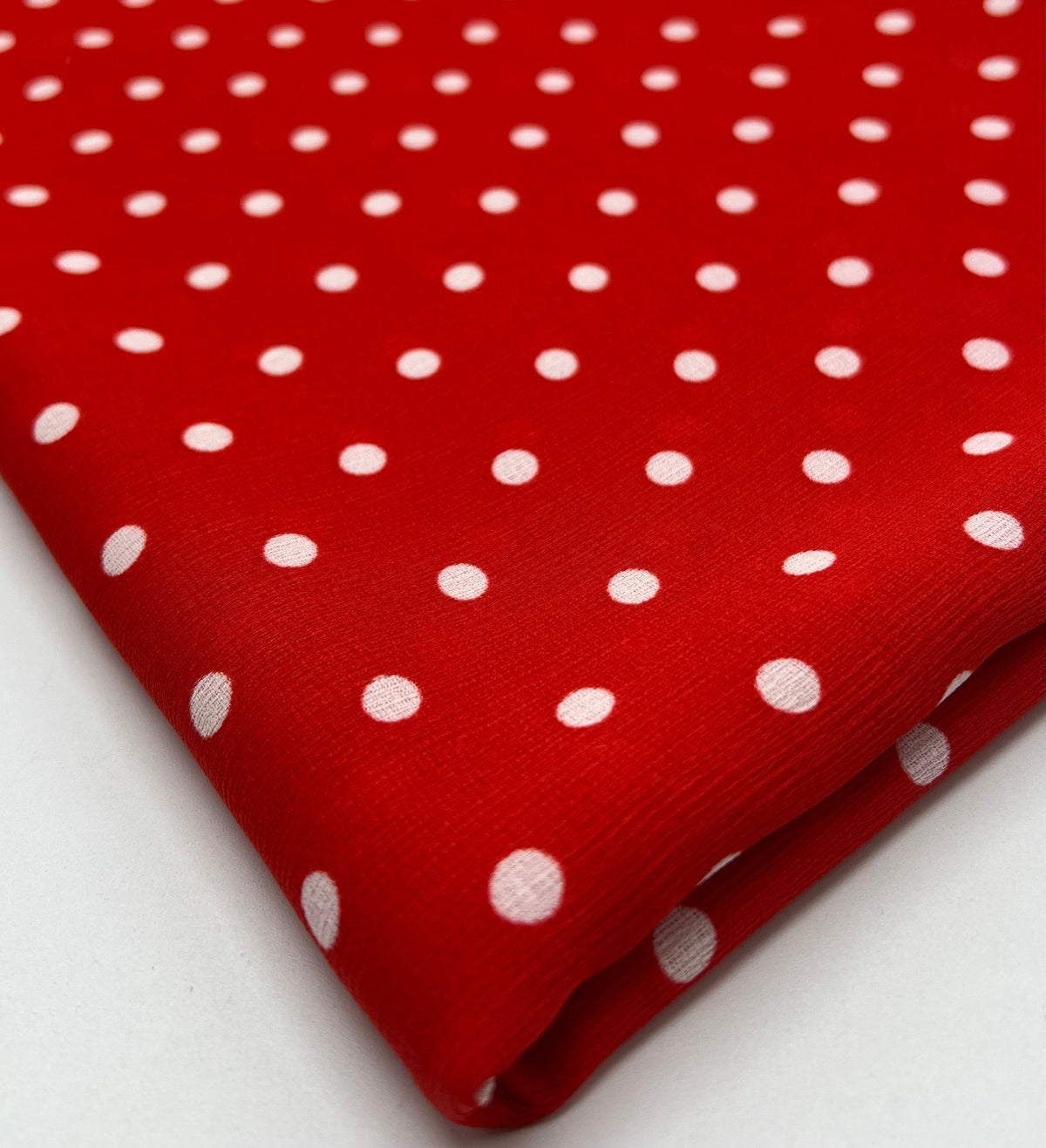 Red White Polka Spot Lightweight Crepe Non Stretch Fabric