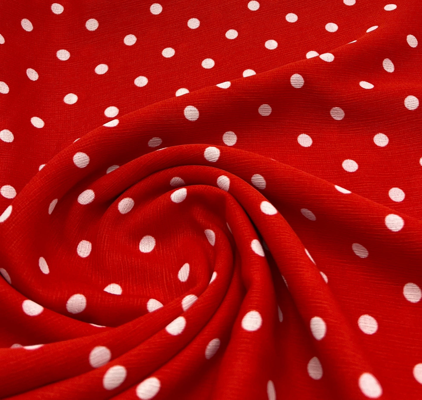 Red White Polka Spot Lightweight Crepe Non Stretch Fabric