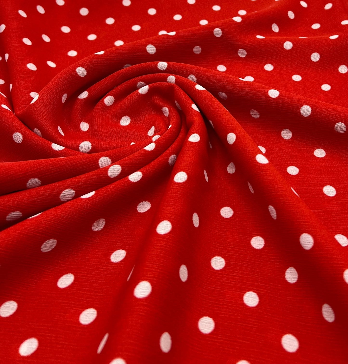 Red White Polka Spot Lightweight Crepe Non Stretch Fabric