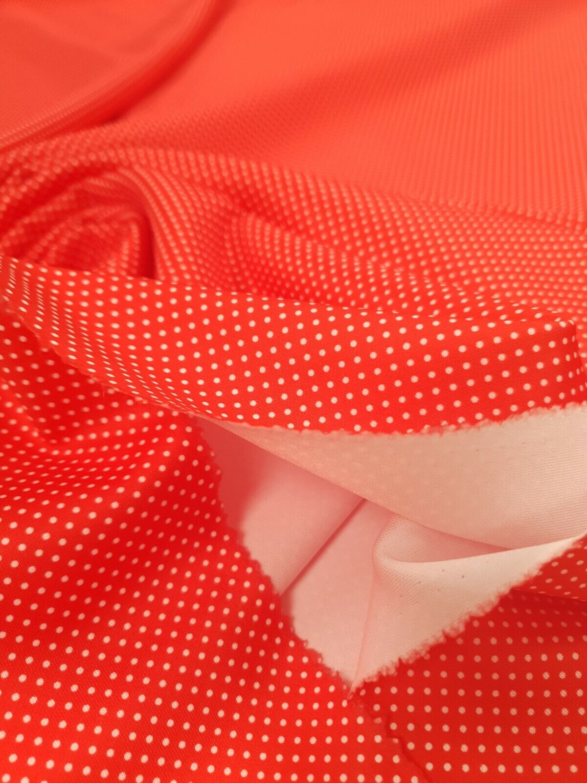 Red White Polka Dot Plain Scuba 4 Way Stretch Jersey Fabric