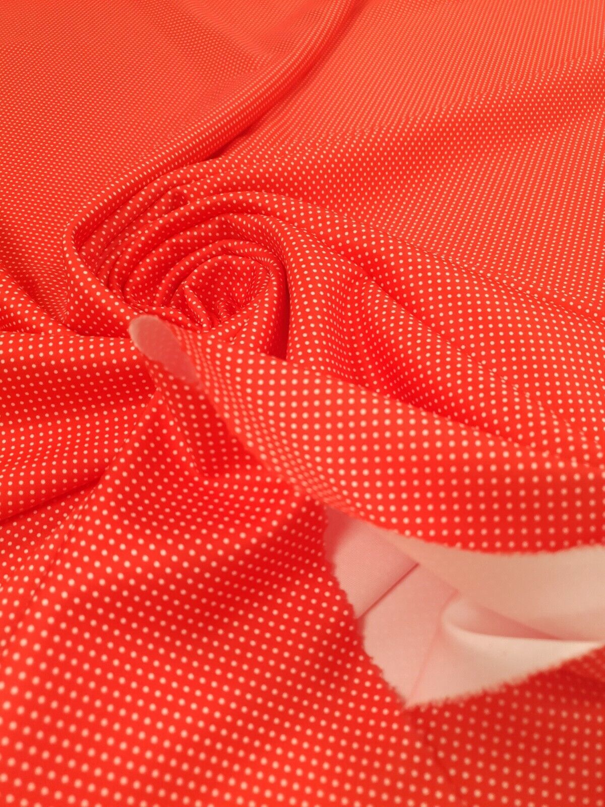 Red White Polka Dot Plain Scuba 4 Way Stretch Jersey Fabric