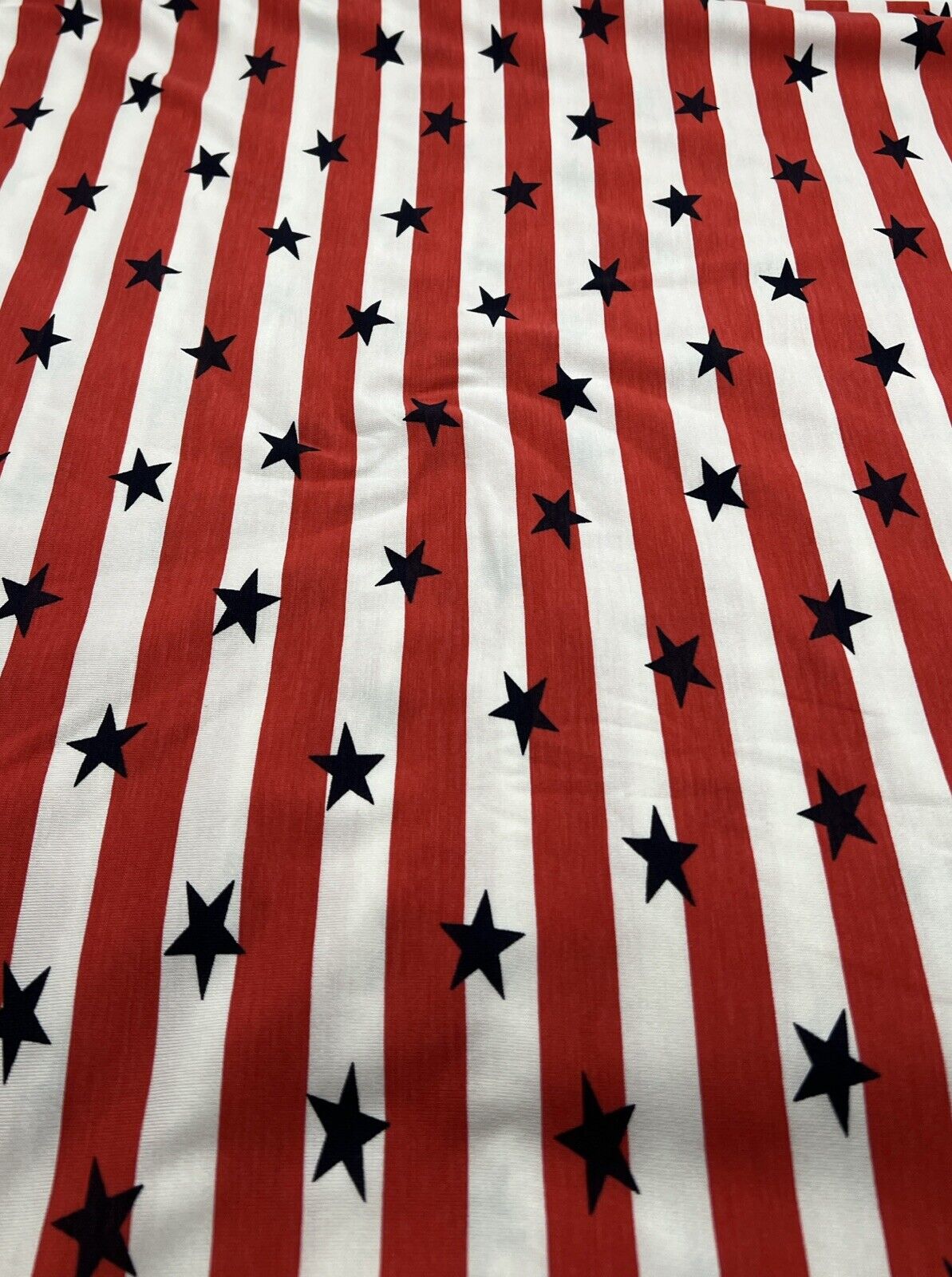 Red & White Star Horizontal Stripe Print Viscose Elastane Fabric