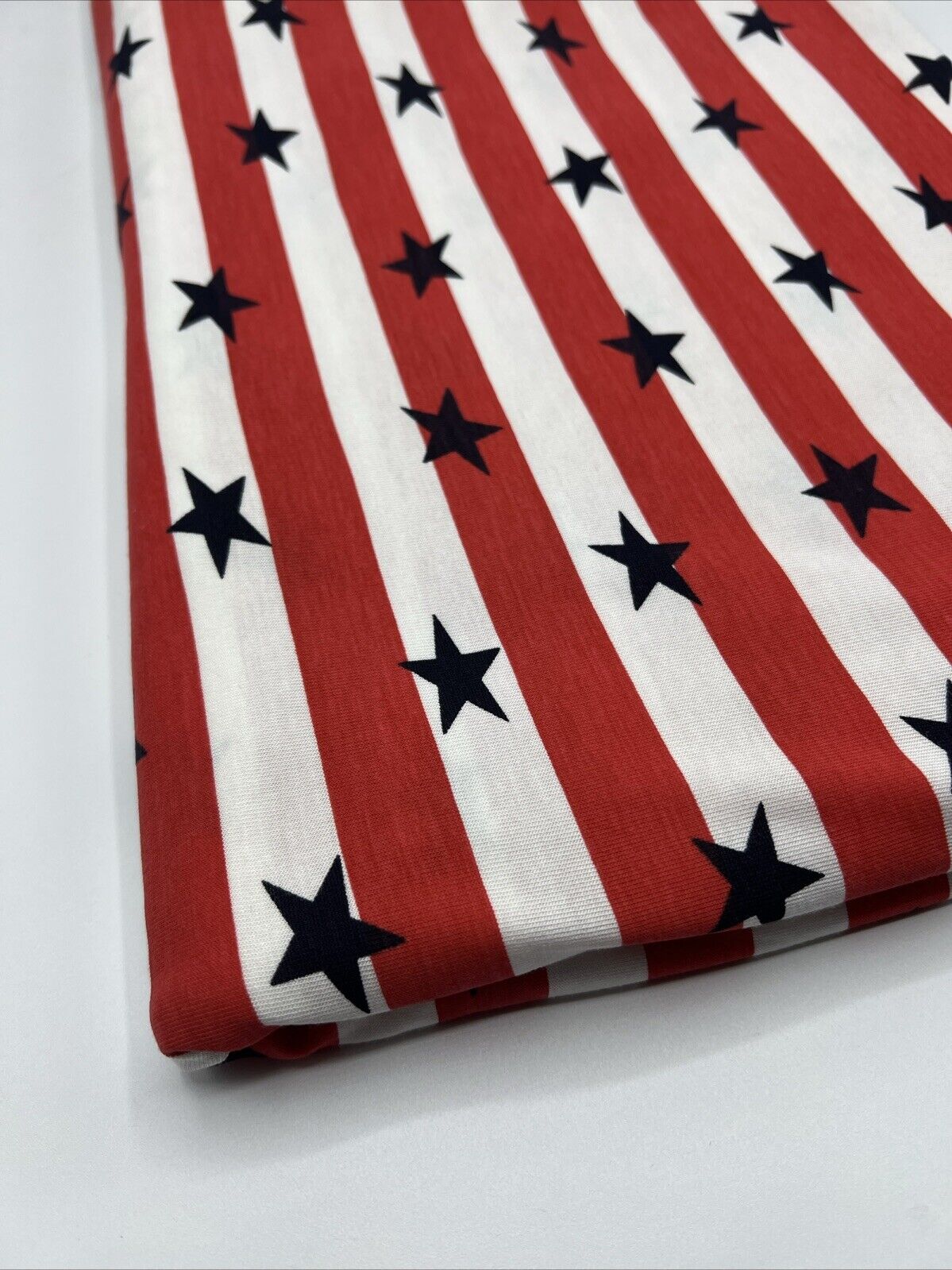 Red & White Star Horizontal Stripe Print Viscose Elastane Fabric