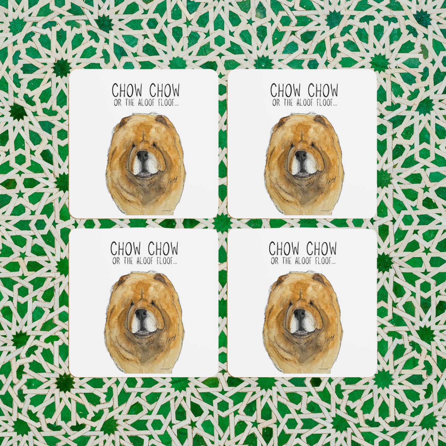 Red Chow Chow Coaster Set – Pack of 4 for Dog Lovers!