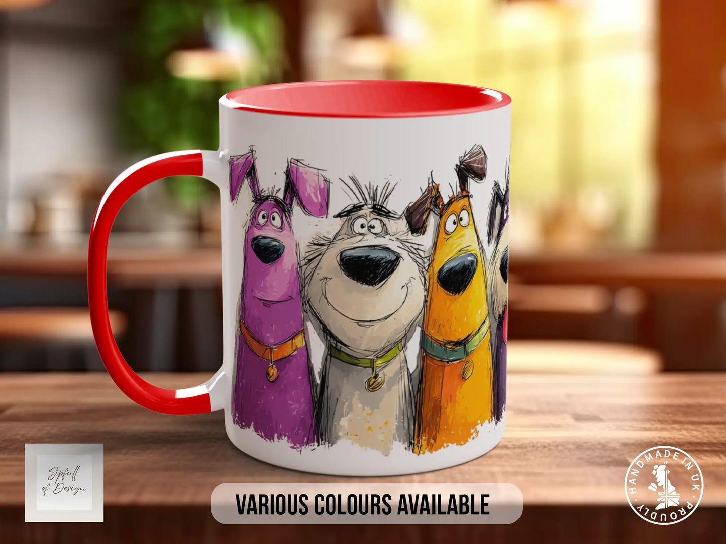 Colourful Dog Crowd Mug | Playful Dog Art | Handmade UK