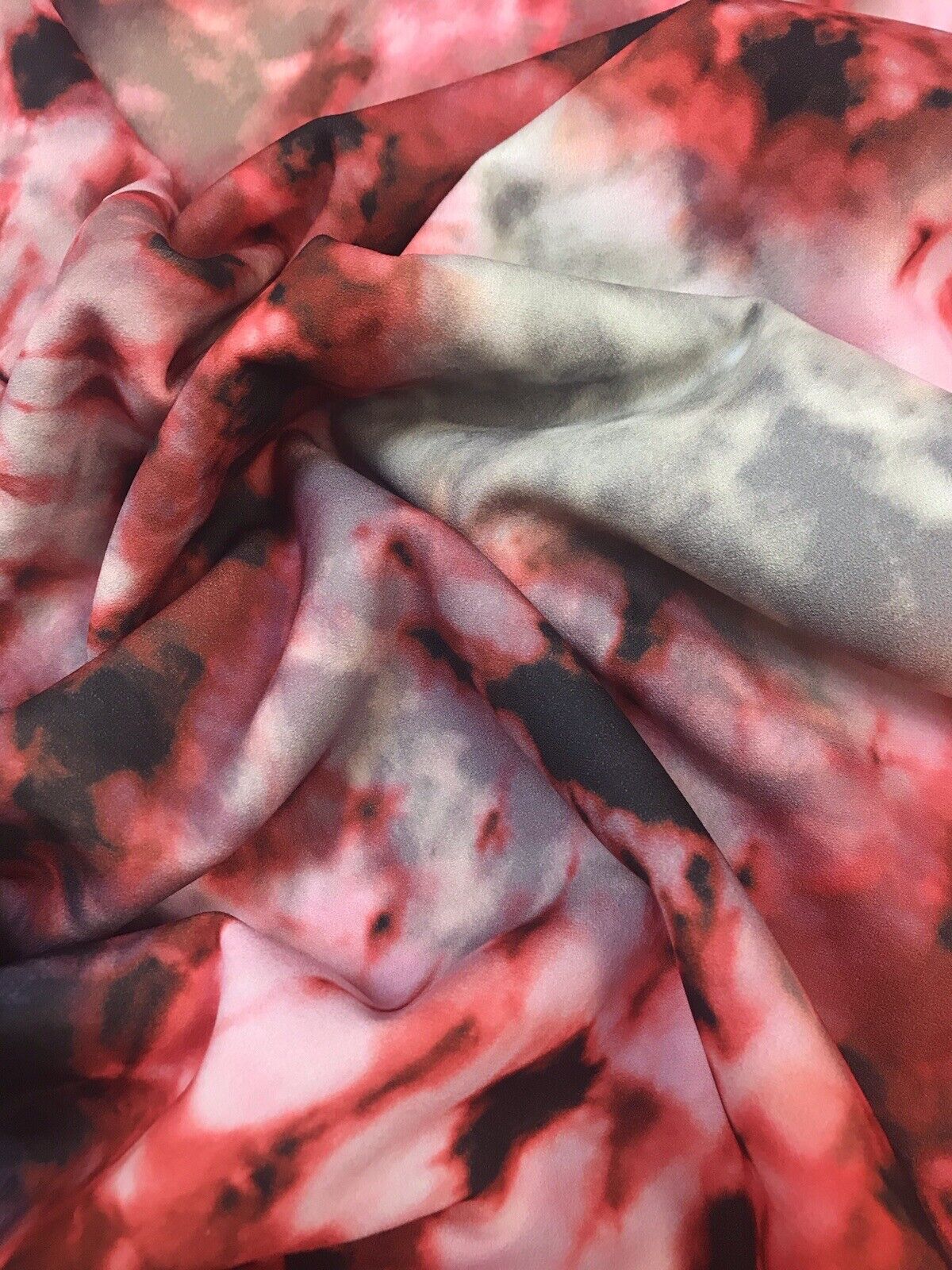 Red Black White Tie Dye Printed Scuba Crepe Jersey Fabric 4 Way Stretch