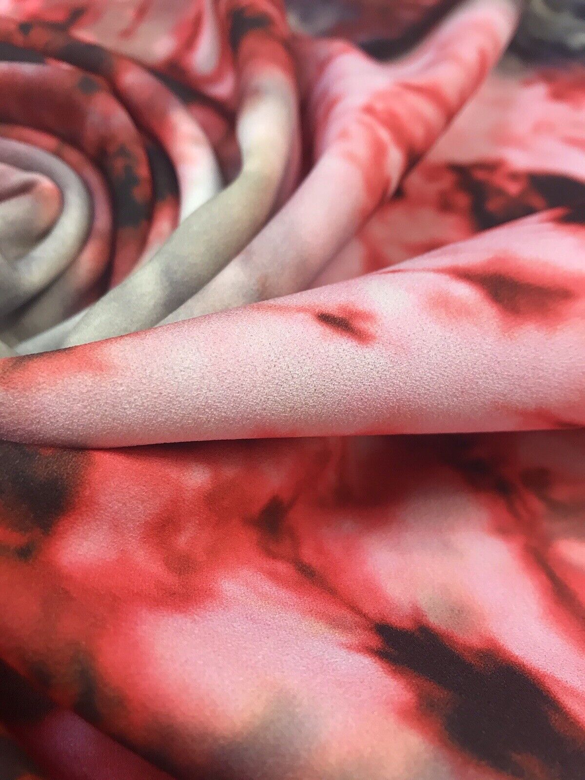 Red Black White Tie Dye Printed Scuba Crepe Jersey Fabric 4 Way Stretch