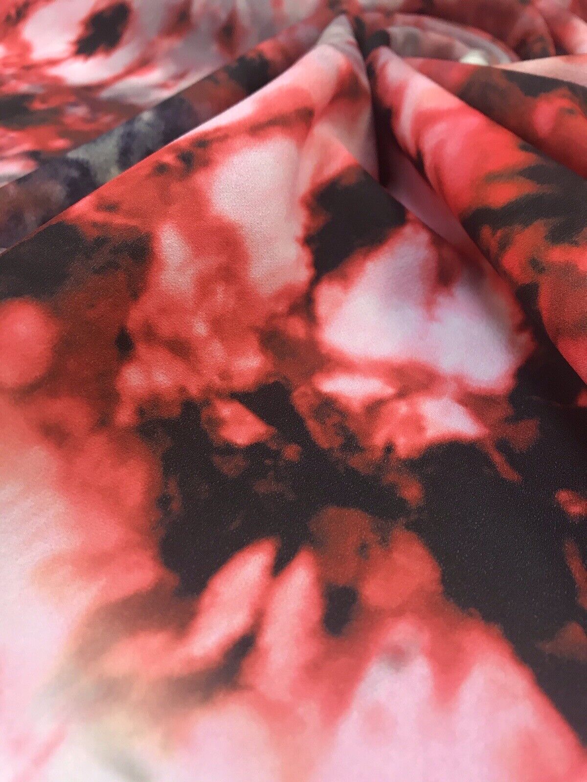 Red Black White Tie Dye Printed Scuba Crepe Jersey Fabric 4 Way Stretch