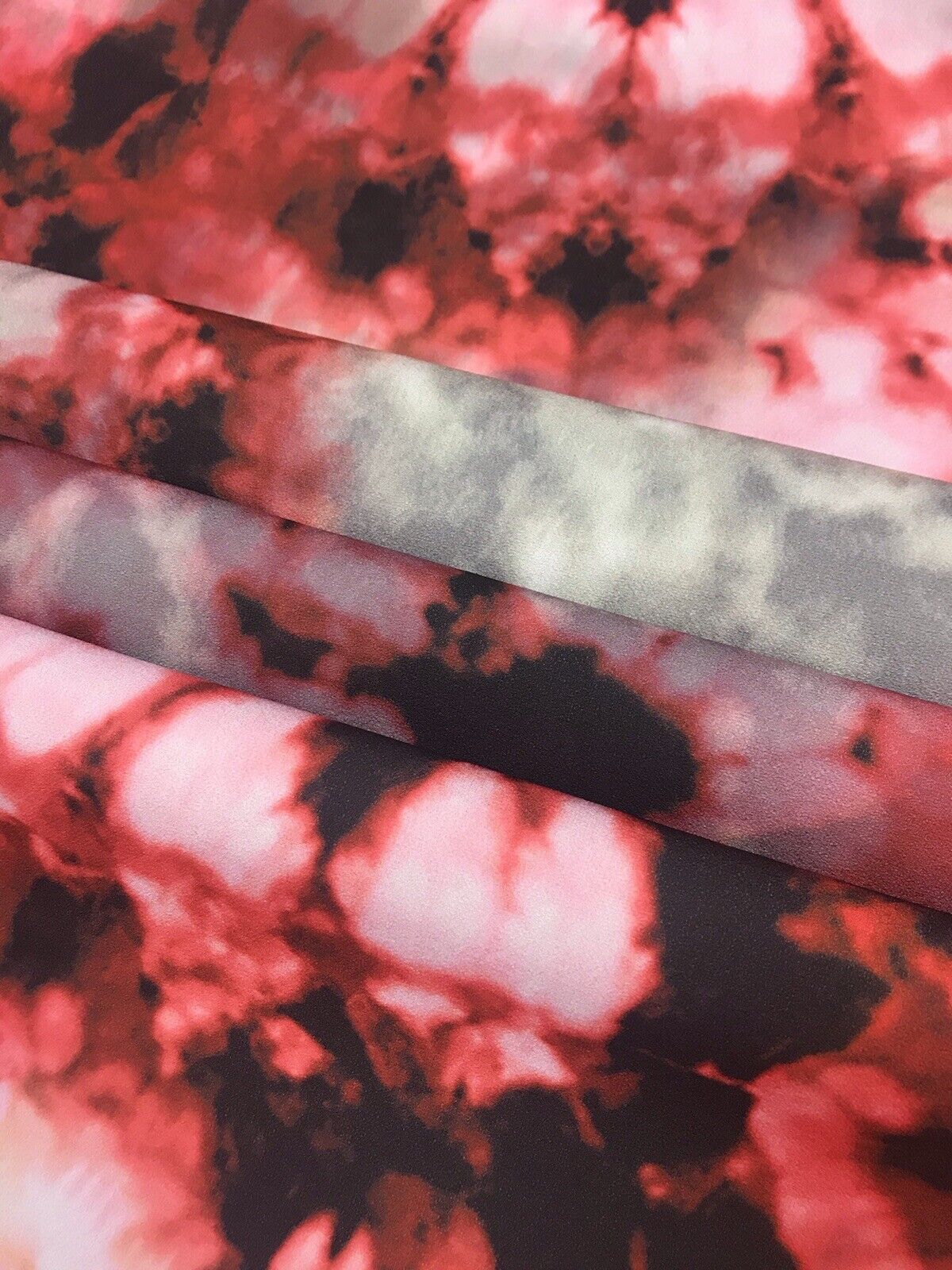 Red Black White Tie Dye Printed Scuba Crepe Jersey Fabric 4 Way Stretch