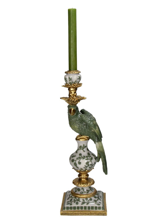 Regal Green Parrot Large Candlestick 39cm