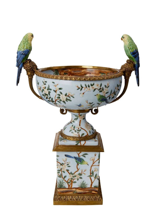 Regency Style Pillar Urn with Bowl and Birds