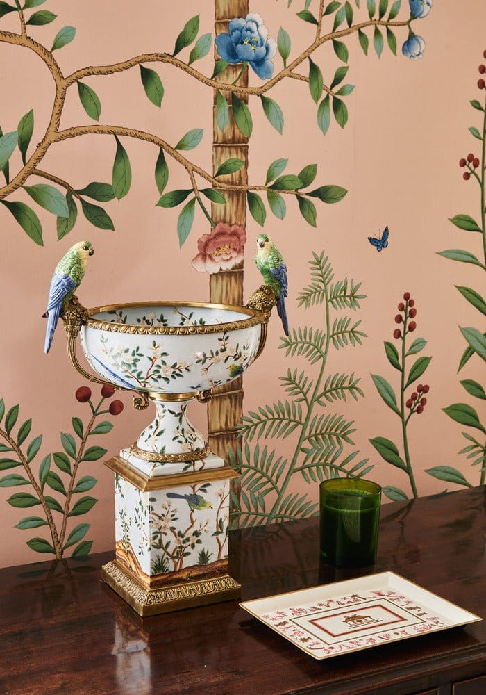 Regency Style Pillar Urn with Bowl and Birds