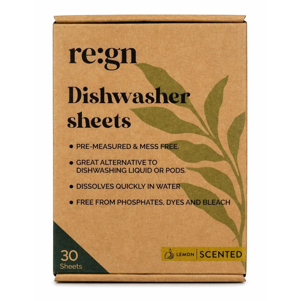 re:gn Dishwasher Sheets | Lemon Scented |30 Sheets | Pre-Measured Dishwashing Alternative
