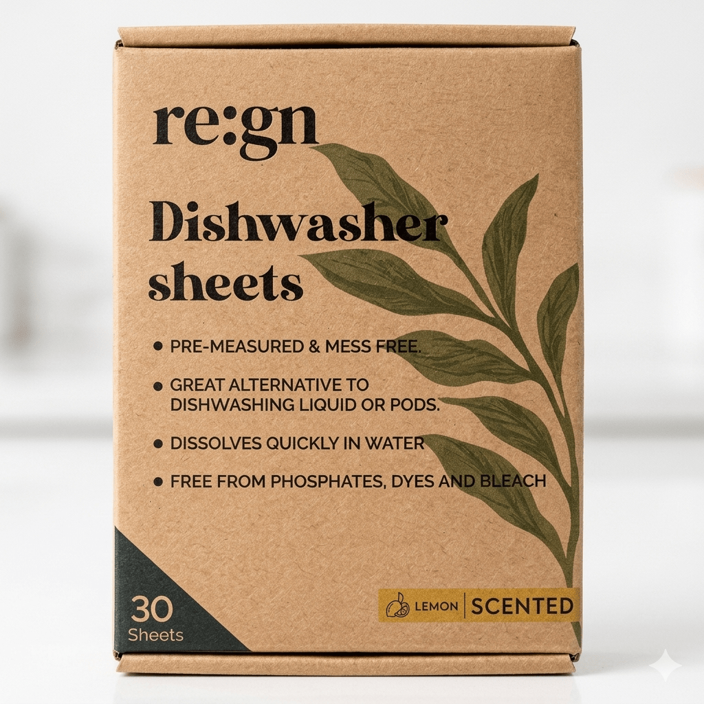 re:gn Dishwasher Sheets | Lemon Scented |30 Sheets | Pre-Measured Dishwashing Alternative
