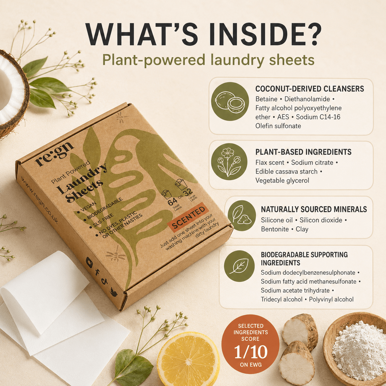 Re:gn Laundry Detergent Sheets | Plastic-Free, Eco-Friendly Washing | 64 Sheets