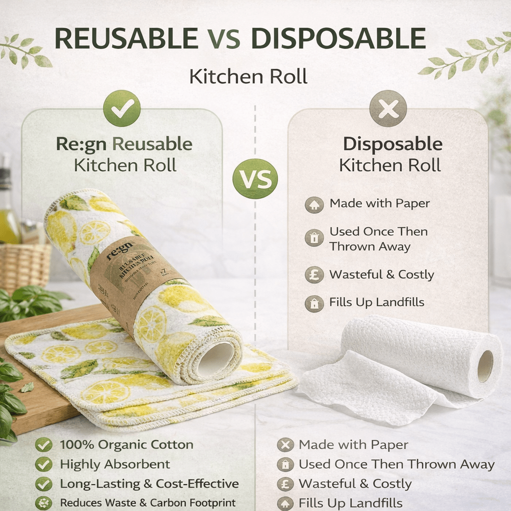 Reusable Kitchen Roll | 7 x 100% Organic Cotton Sheets & Cardboard Roll