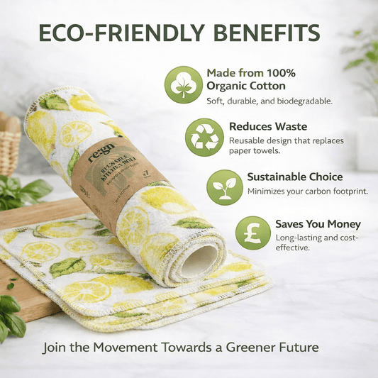 Reusable Kitchen Roll | 7 x 100% Organic Cotton Sheets & Cardboard Roll