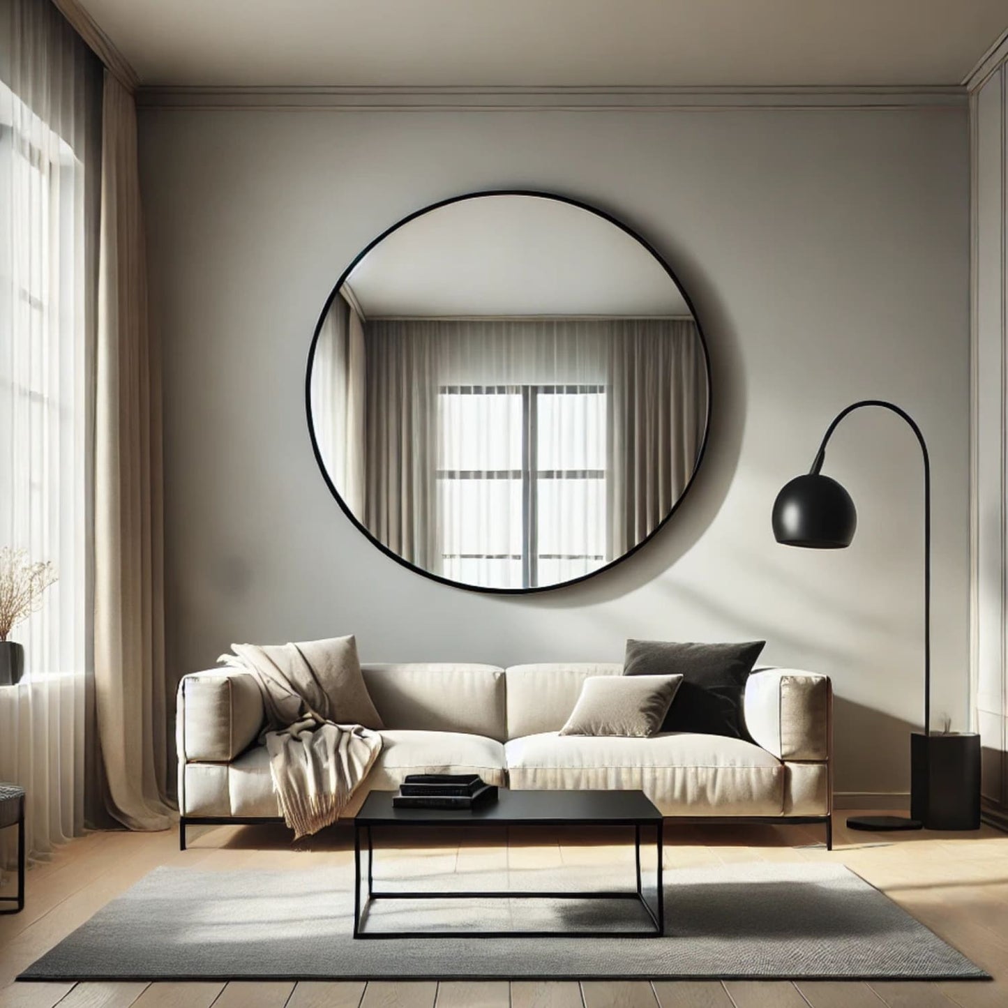 Rei - Extra Large Round Black Metal Circle Mirror - 120cm x 120cm